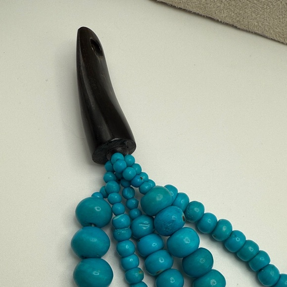 Monies Gerda Lynggaard Elegant Turquoise Color Beaded Buffalo Bone Necklace - Picture 10 of 13